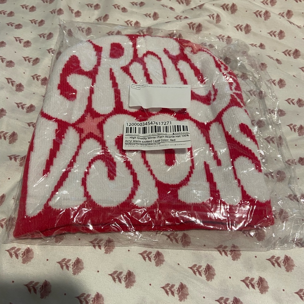 Red and White Knit Beanie